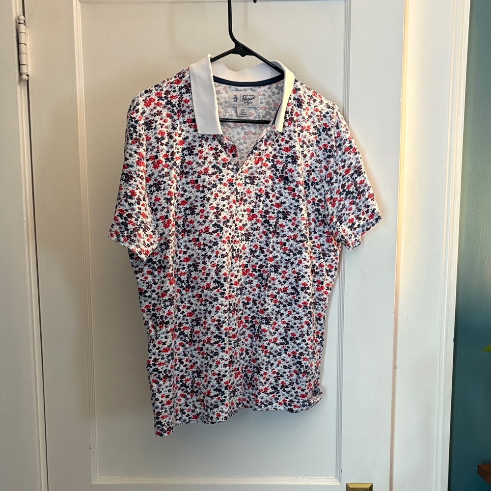 Penguin Floral Print Men's Polo Golf Shirt